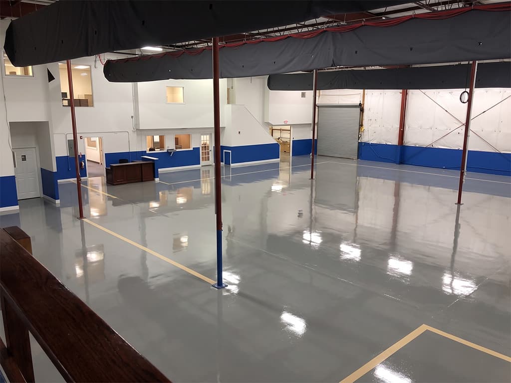 Mezzanine deck overlooking the warehouse floor at 15 Hargrove Grade